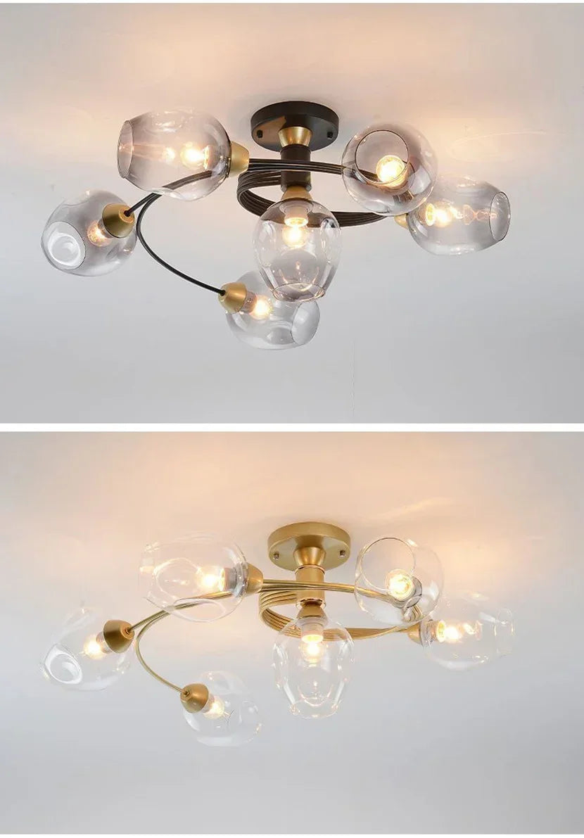 Plafonnier lustre globes de verre en spirale, 4 ou 6 globes – Lavardin