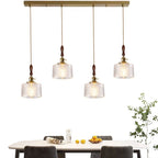 Suspension rampe en verre ciselé, 3 ou 4 lumières – Goudargues, vue d’ambiance
