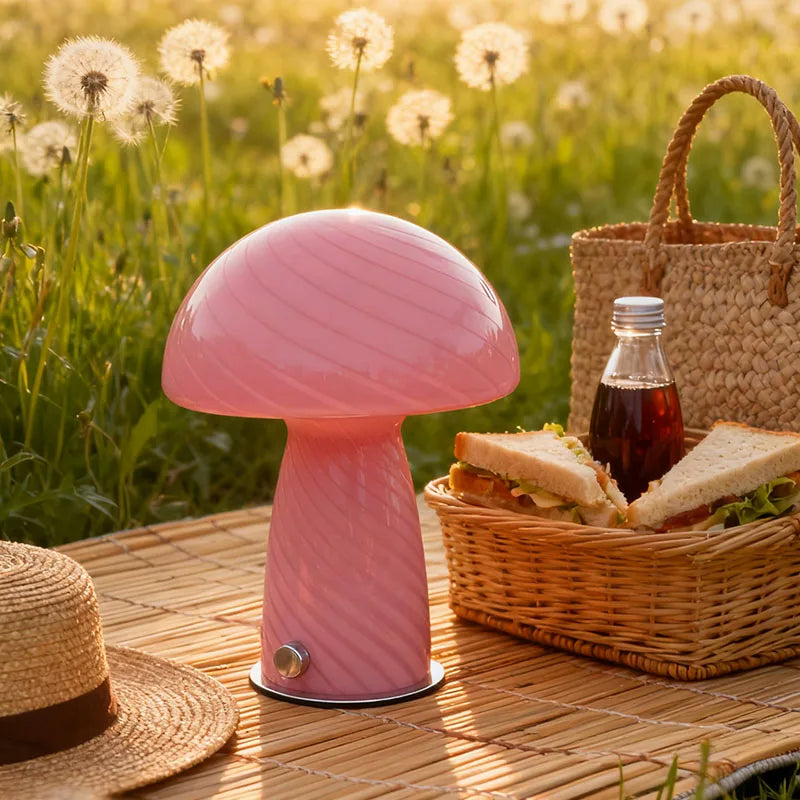 Lampe champignon en verre rayé, rose ou crème, USB – Brisighella