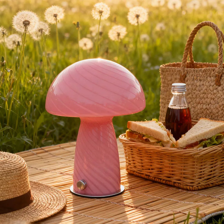 Lampe champignon en verre rayé, rose ou crème, USB – Brisighella