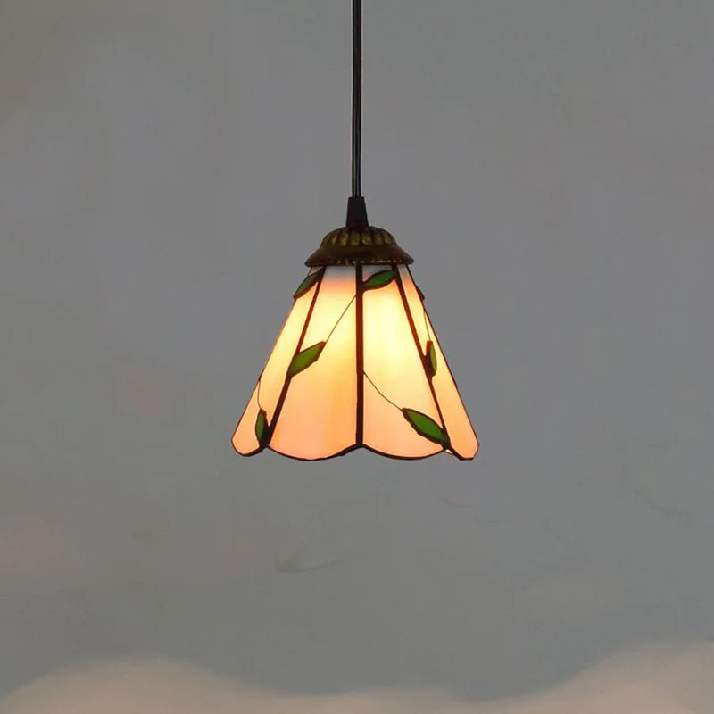 Suspension en verre vitrail coloré, style bohème – Céret, finition crème et feuillage