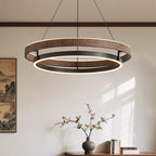Suspension anneau LED effet noyer – Kumano, vue d’ambiance