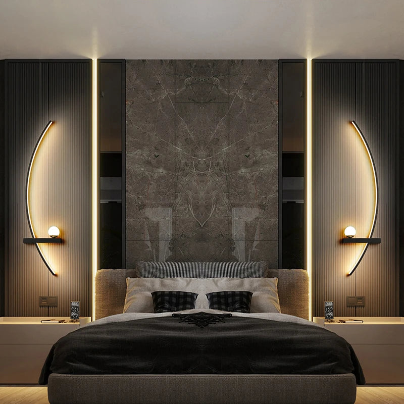 Applique LED arc de cercle noir, 55 ou 105 cm – Marvão allumée