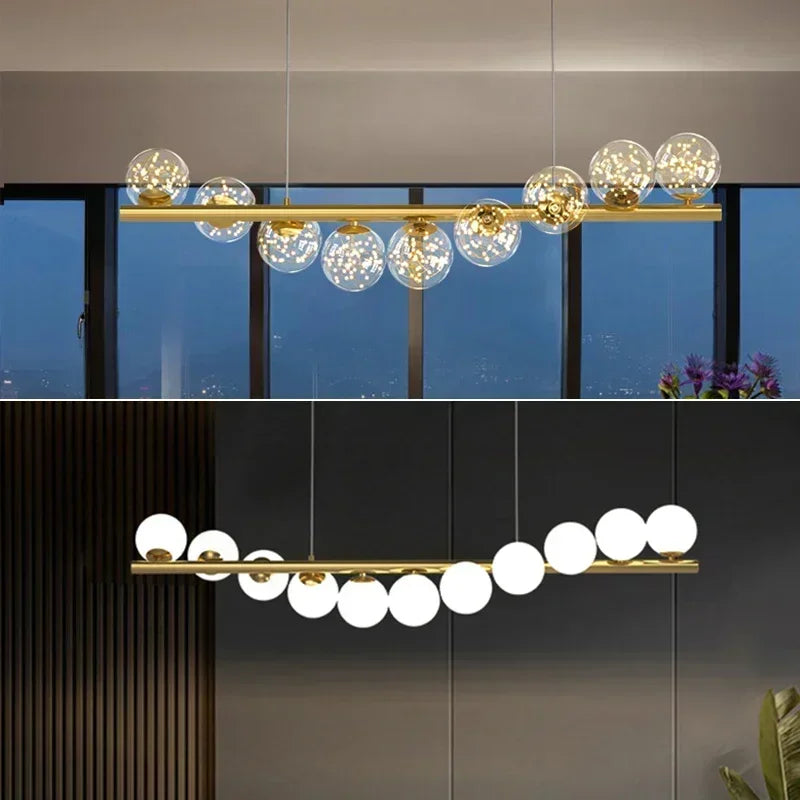 Lustre ligne de globes de verre, 72 à 112 cm – Breteuil, vue d’ambiance