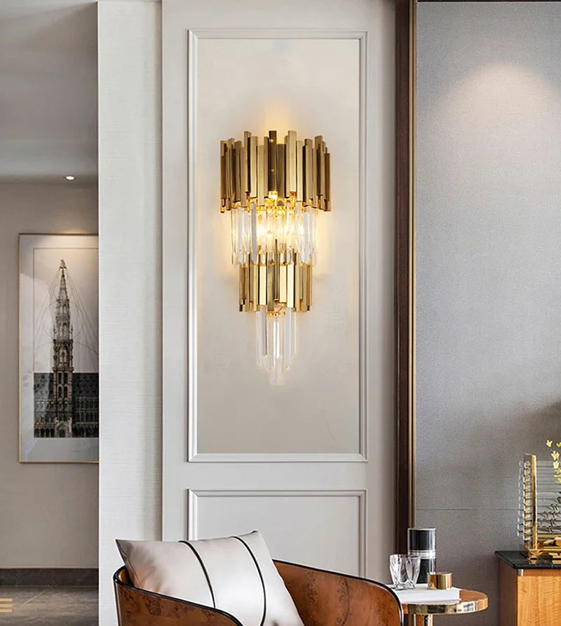 Lustre cristal et acier doré, Ø 40 ou 55 cm – Pompadour dans un intérieur