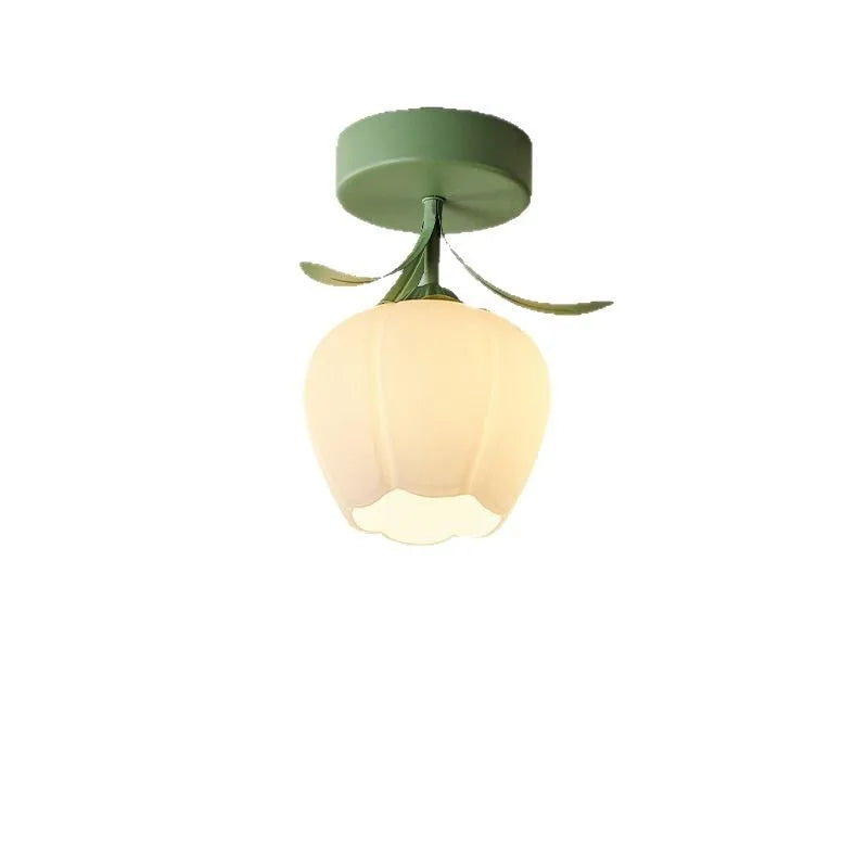 Plafonnier bouton de fleur en verre crème, vert ou blanc – Lagnes, sur fond blanc