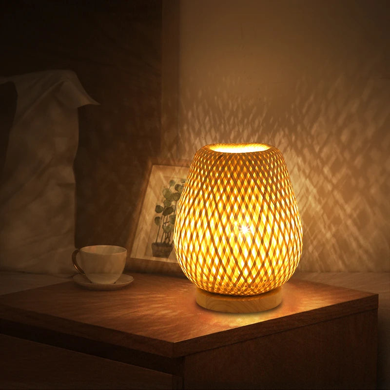 Lampe à poser lanterne en bambou, style japonais – Hakata, vue d’ambiance