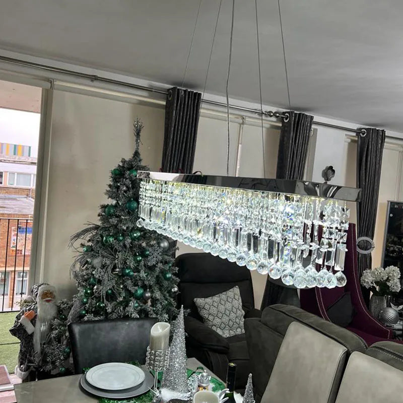 Suspension lustre rectangulaire en cristal – Concorde, vue d’ambiance