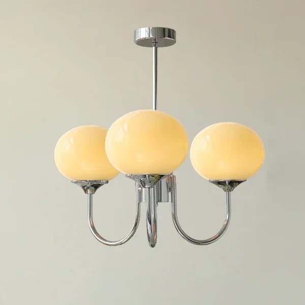 Suspension lustre à globes de verre, rose, crème ou blanc – Sèvres, finition chromé, 3 globes crème