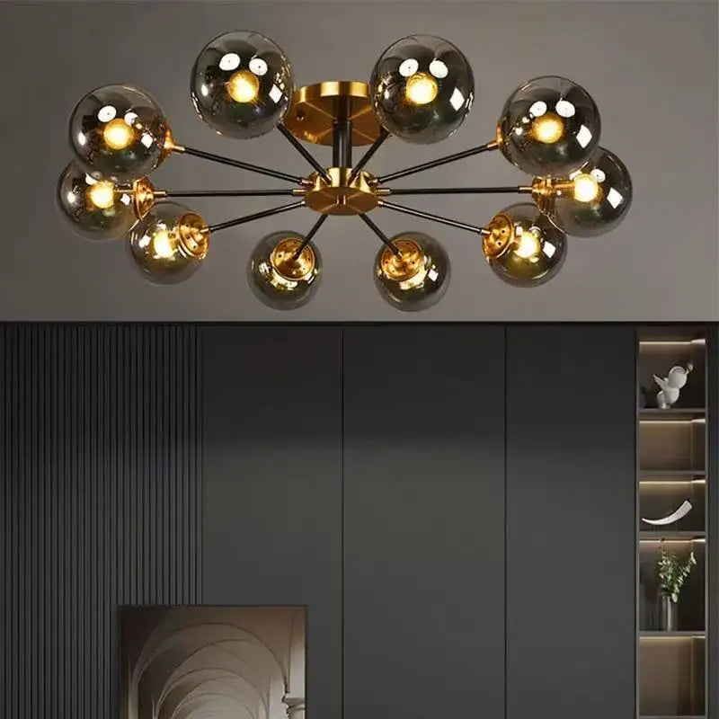Plafonnier à bras et bulles de verre, 3 à 10 globes – Pigalle, vue d’ambiance
