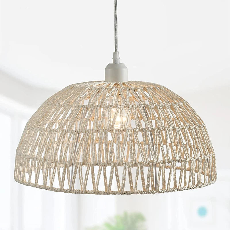 Suspension dôme en corde de chanvre tressée – Mino, finition blanc / Ø 22 × 13 cm / Sans ampoule