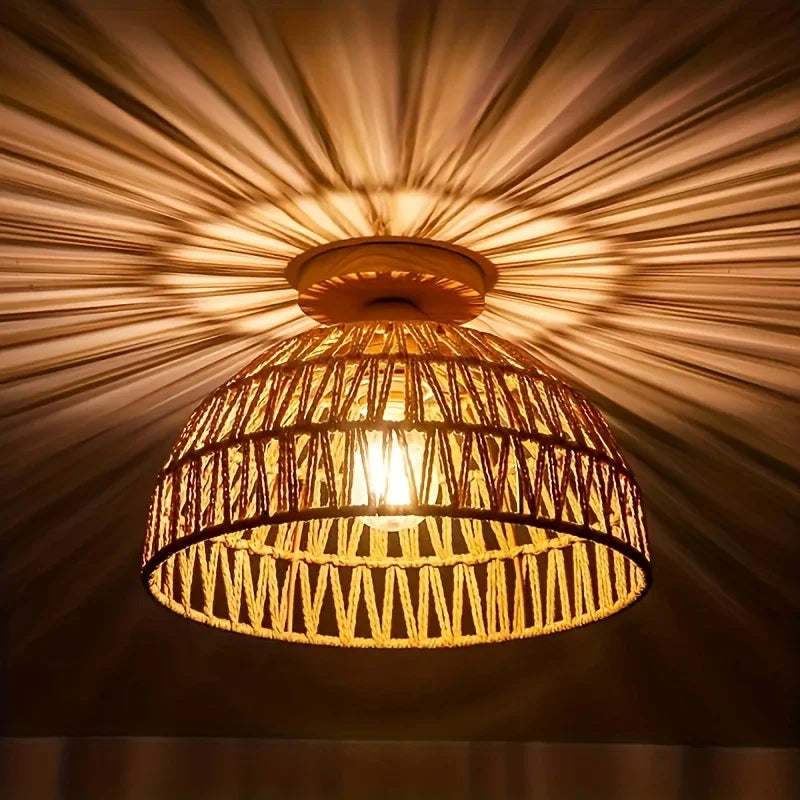 Plafonnier dôme tressé à la main, Ø 23 ou 30 cm – Gassin, vue d’ambiance