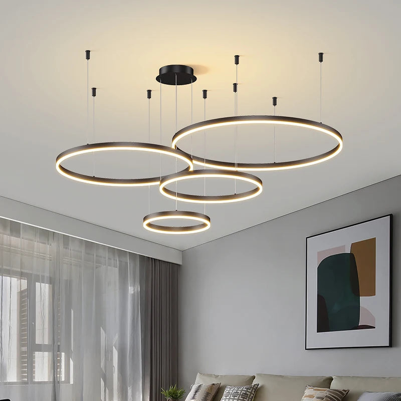 Suspension anneaux LED en métal, style moderne – Cascais, vue d’ambiance