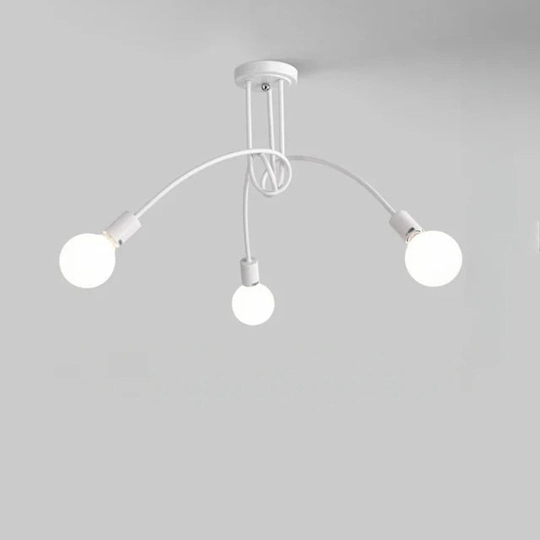 Gizeux, bras de métal noués, ampoules à nu, blanc, 3 lumières