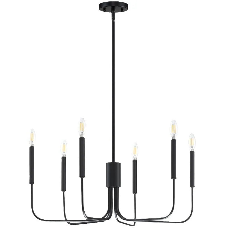 Suspension lustre 6 bougies, noir ou noir et doré – Chantilly, sur fond blanc