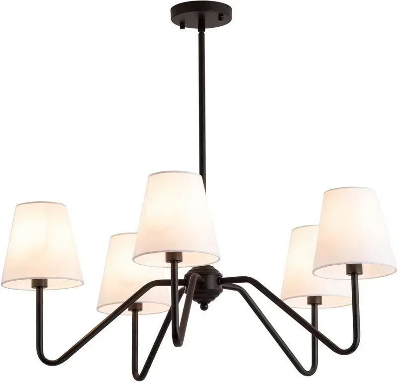 Lustre en fer noir et abat-jour blancs, 4, 5 ou 6 lumières – Dinan, finition 5 lumières