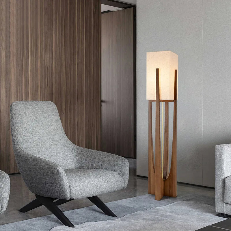 Lampadaire lanterne japonaise en bois massif – Ogimachi, vue d’ambiance