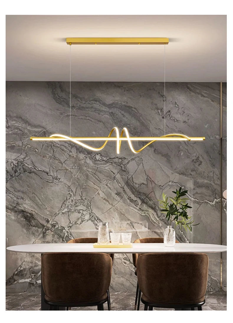 Lustre LED trait de lumière en vague, 100 ou 120 cm – Serrant, vue d’ambiance