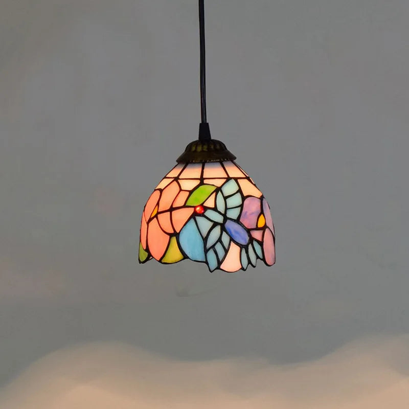 Suspension en verre vitrail coloré, style bohème – Céret, finition papillon pastel