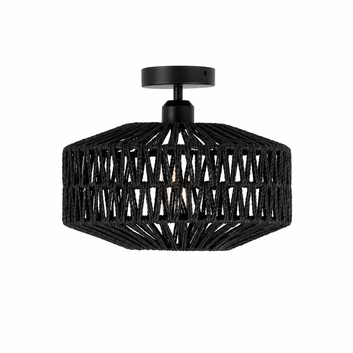 Plafonnier en rotin tressé main, Ø 30 cm, naturel ou noir – Begur, sur fond blanc