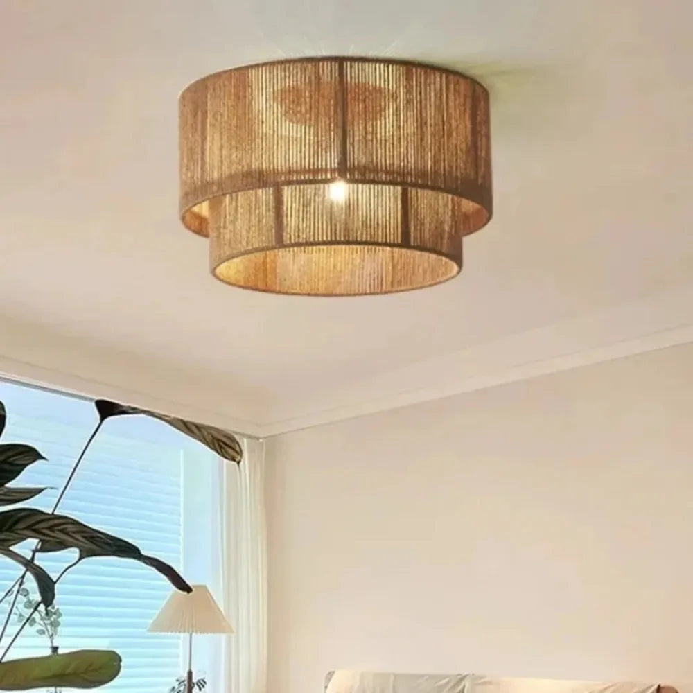 Plafonnier double en corde de chanvre, Ø 45 cm – Saorge dans un intérieur