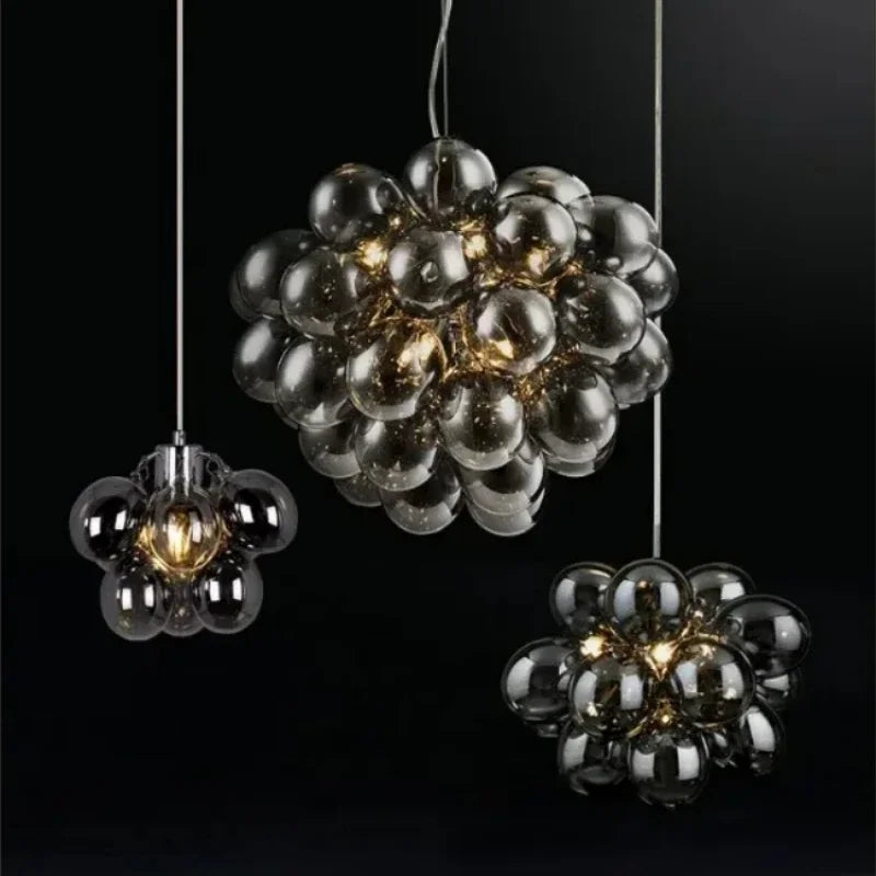 Lustre bulles de verre fumé, 3 à 8 lumières – Anet allumé