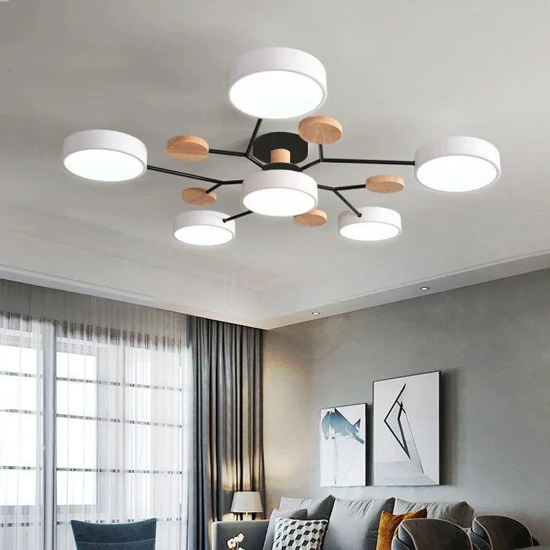 Plafonnier lustre à disques LED, 5 ou 6 lumières – Talcy, vue d’ambiance