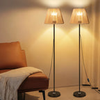 Lampadaire en rotin tressé main, H 140 cm – Frigiliana allumé