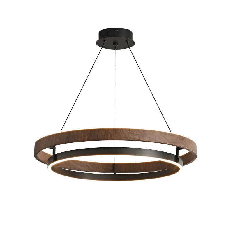 Suspension anneau LED effet noyer – Kumano, sur fond blanc