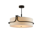 Suspension tambour en tissu et métal noir – Malmaison, sur fond blanc
