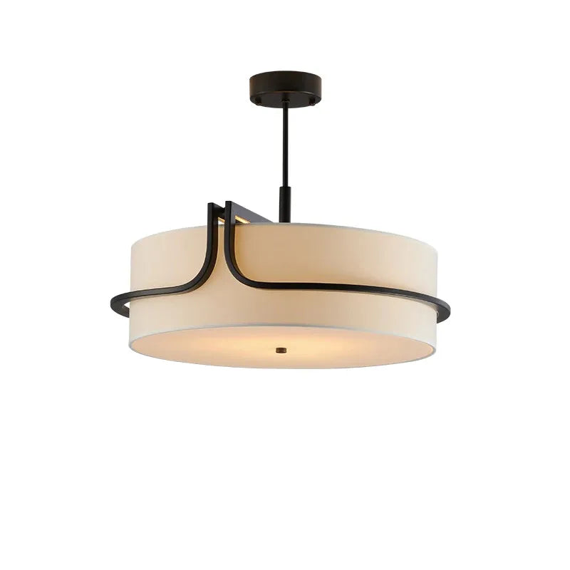 Suspension tambour en tissu et métal noir – Malmaison, sur fond blanc