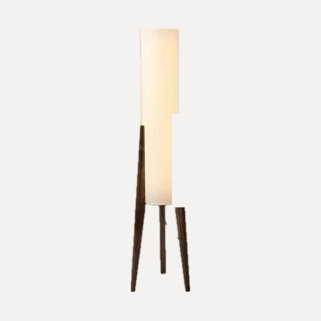 Lampadaire trépied en bois massif et cylindre de tissu – Peyre