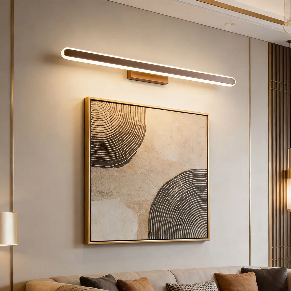Applique LED barre IP44 brun café pour miroir, 40 à 100 cm – Cauterets, vue d’ambiance