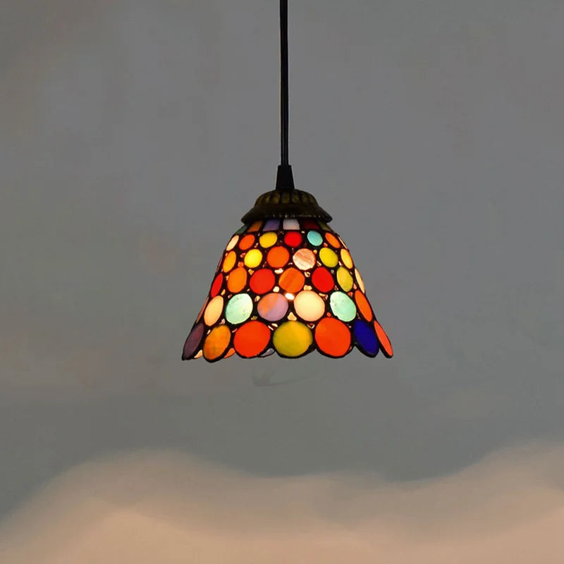 Suspension en verre vitrail coloré, style bohème – Céret, finition cabochons multicolores
