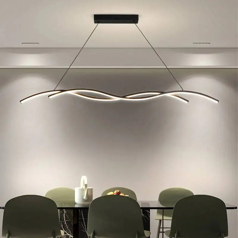 Suspension LED double vague, blanc ou noir, 90 à 150 cm – Atrani, vue d’ambiance