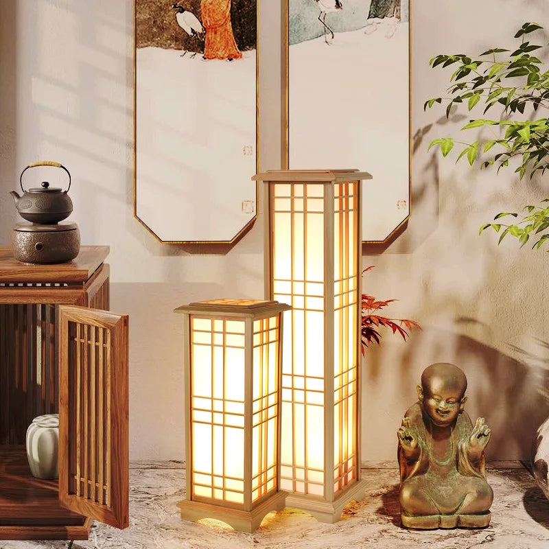 Lampadaire lanterne japonaise en bois – Takamatsu, vue d’ambiance