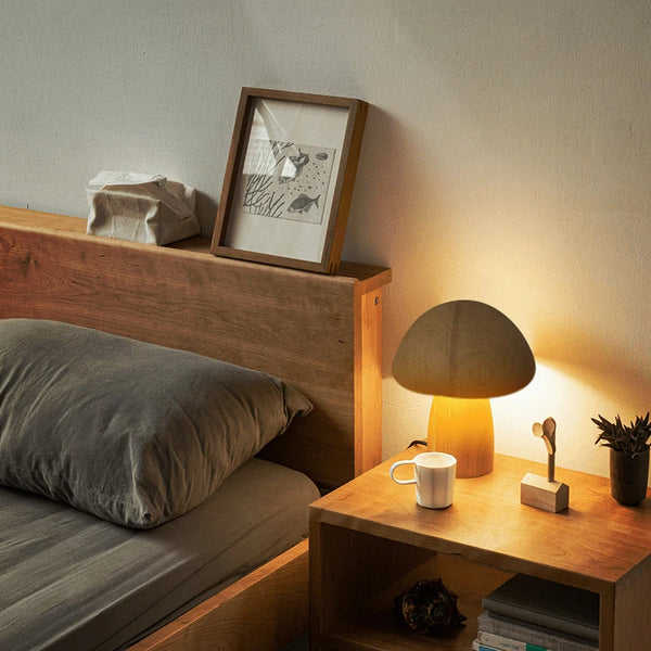 Lampe champignon en bois massif, sans fil et tactile – Domme