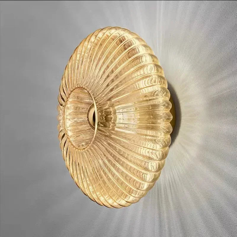 Applique coquillage en verre strié, fumé, cognac ou blanc – Mimizan, finition verre cognac