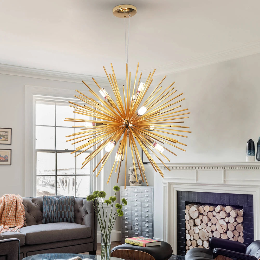 Lustre feu d'artifice doré, Ø 65 cm – Ferrières, vue d’ambiance