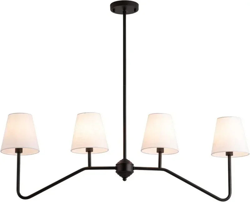 Lustre en fer noir et abat-jour blancs, 4, 5 ou 6 lumières – Dinan, finition 4 lumières