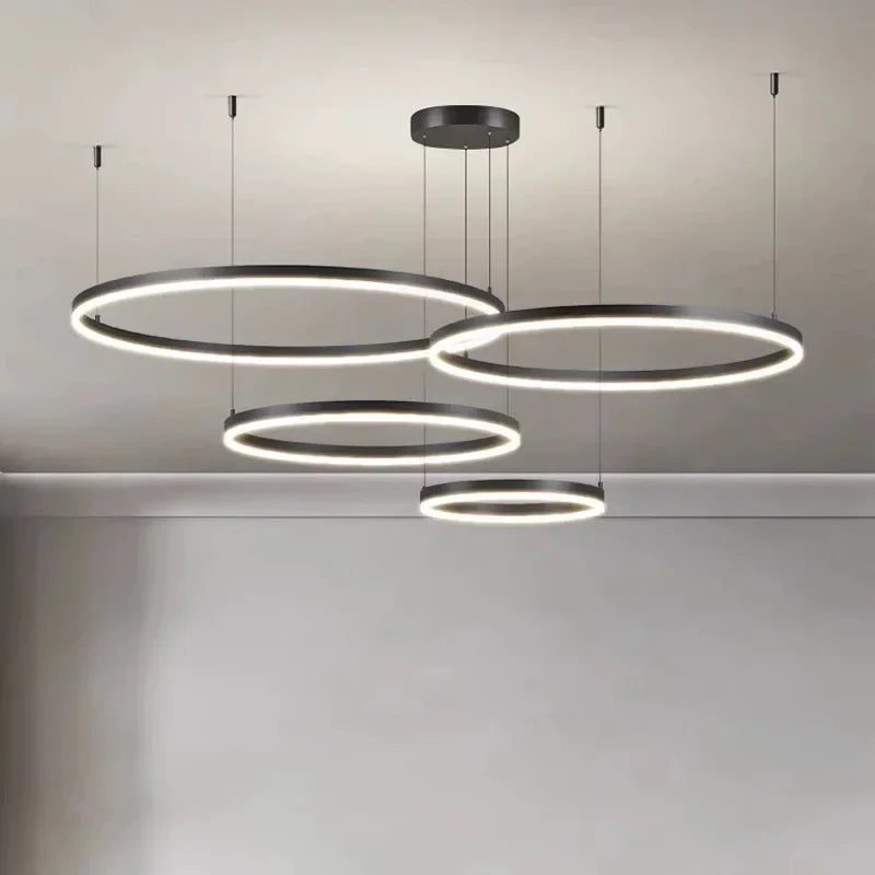 Suspension anneaux LED, de 1 à 5 cercles, quatre finitions – Certaldo, finition un anneau, Ø 40 cm / Blanc