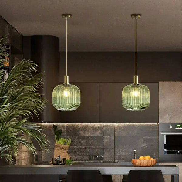 Suspension en verre strié fumé, ambré ou vert, laiton – Dozza