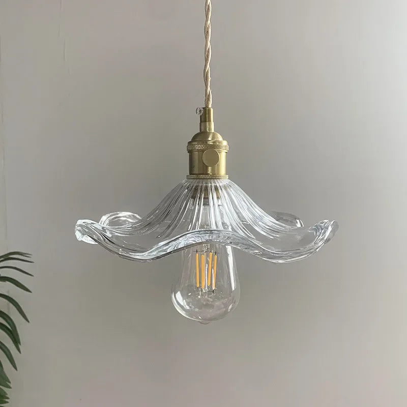 Suspension corolle en verre strié rétro – Ostuni, finition sans ampoule / Transparent