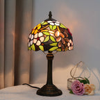 Lampe à poser vitrail coloré, pied bronze – Banyuls, finition grappes de raisin