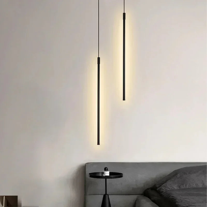 Suspension tube LED noir vertical, 50 à 100 cm – Minerve dans un intérieur