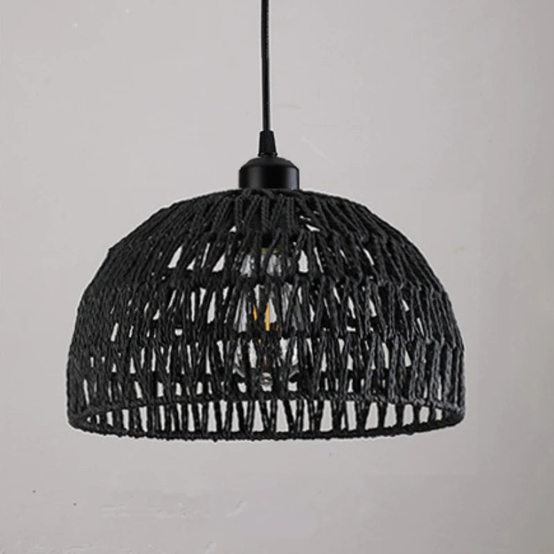 Suspension dôme en corde de chanvre tressée – Mino, finition noir / Ø 25 × 15 cm / Sans ampoule