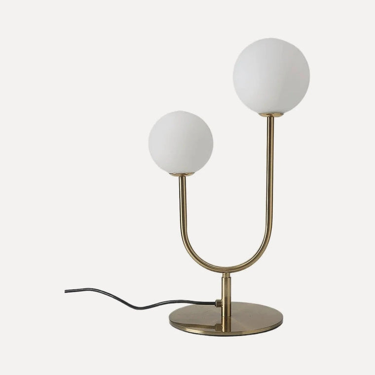 Lampe à poser deux globes de verre sur tige en U laiton – Castiglione