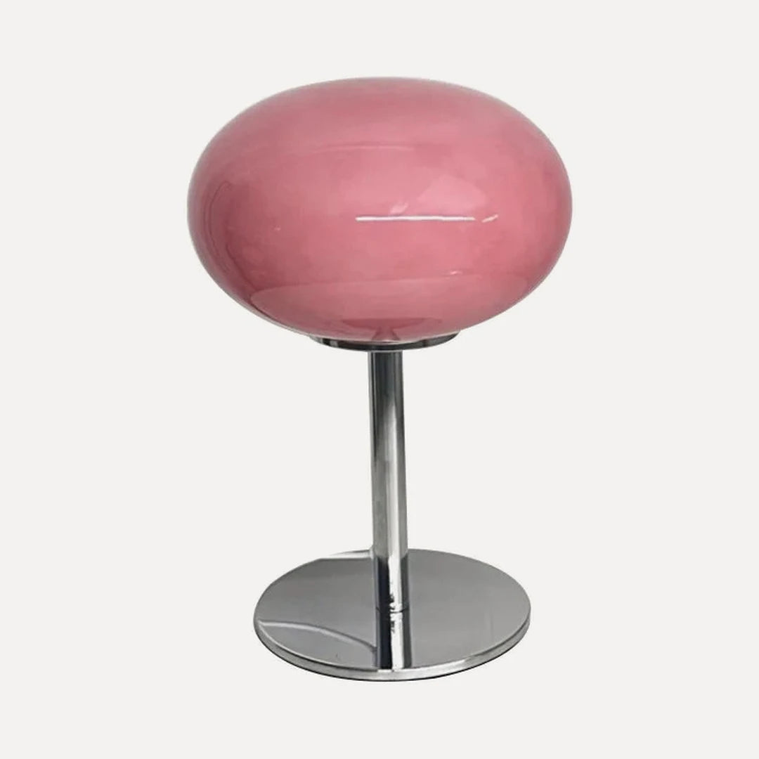 Lampe à poser macaron en verre coloré – Juan-les-Pins, finition rose, globe