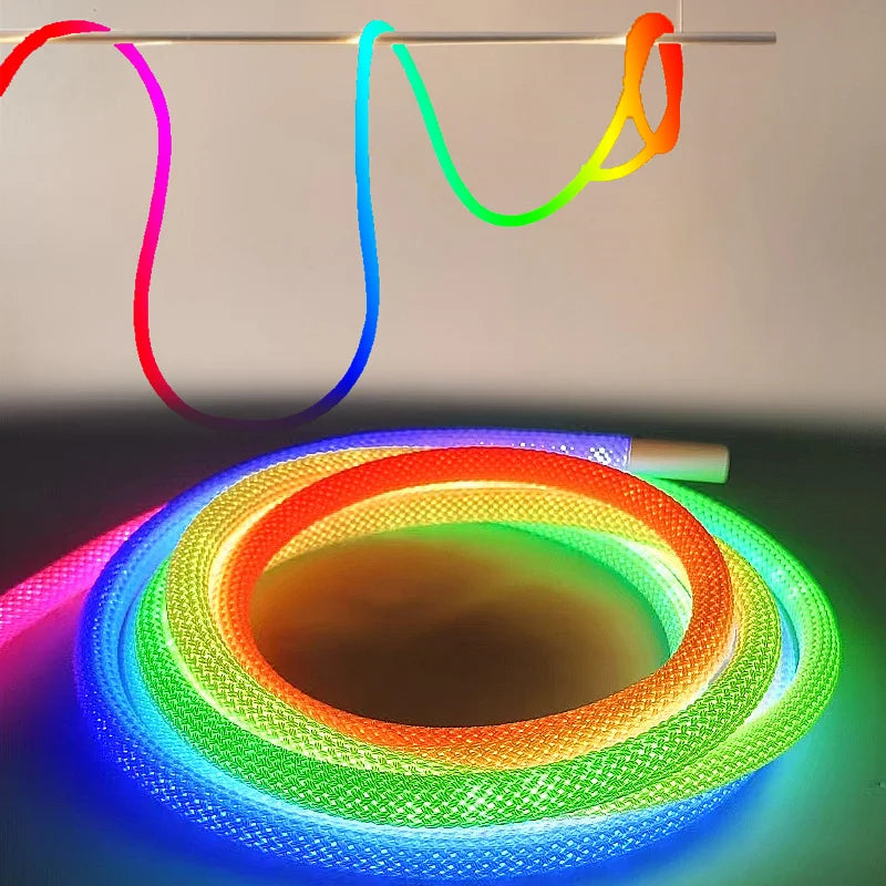 Néon LED rond 360° gainé de nylon, RGBIC, télécommande – Luri
