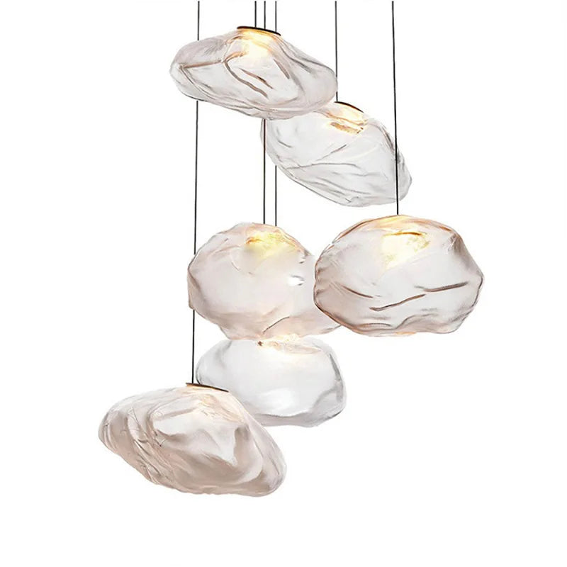Suspension galet de verre ambré, transparent ou fumé – Bosa, sur fond blanc